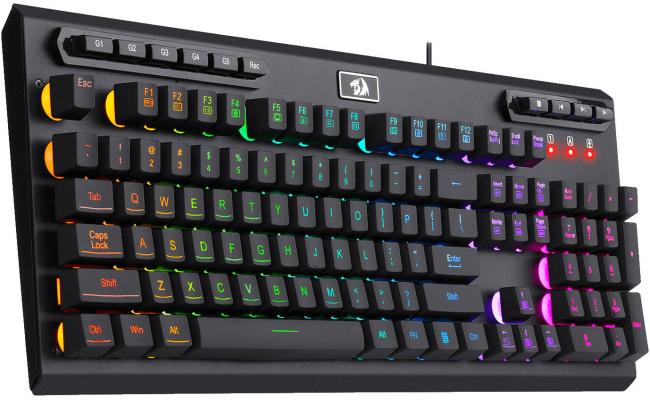 Redragon K513 RGB Membrane Gaming Keyboard, Standard 104 Keys Linear Mechanical-Feel Keyboard w/ 5 Extra On-Board Macro G Keys, Dedicated Media Control, Solid Metal Top Case - Black
